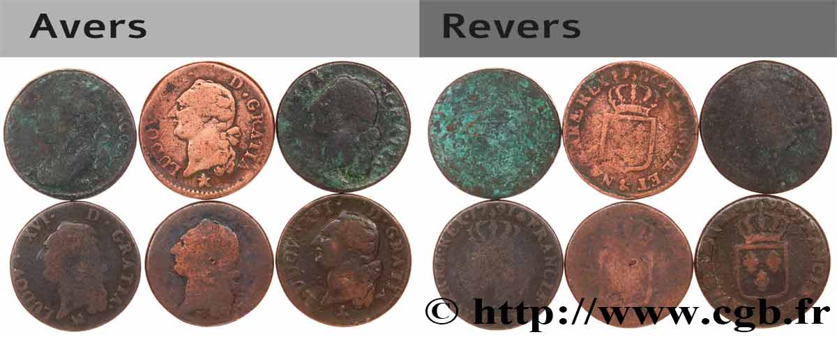 LOUIS XVI Sols dits &nbsp;à l&nbsp;écu&nbsp;, lot de 6 ex. n.d. Ateliers divers lot