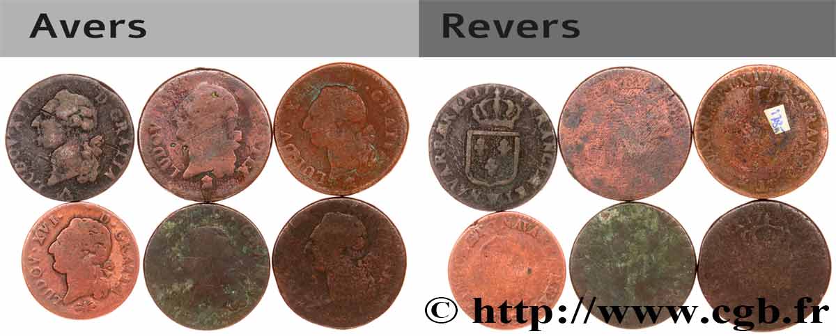 LOUIS XVI Sols dits  à l écu , lot de 6 ex. n.d. Ateliers divers lote