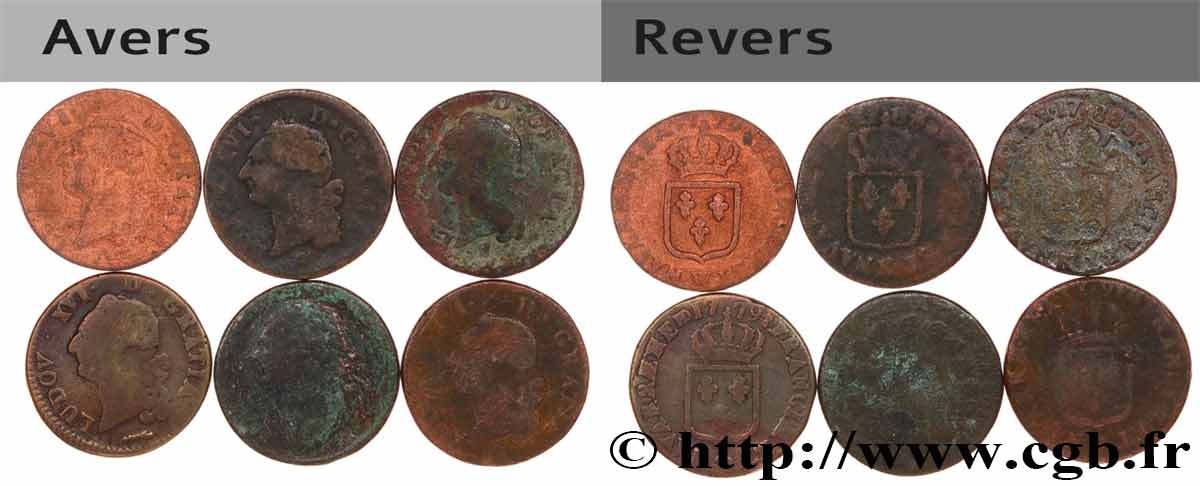 LOUIS XVI Sols dits  à l écu , lot de 6 ex. n.d. Ateliers divers lot