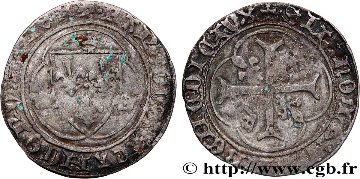 CHARLES VII LE VICTORIEUX Blanc à la couronne n.d. Angers TB+