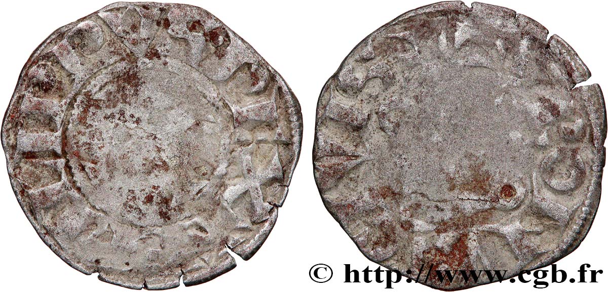 PHILIP III  THE BOLD  AND PHILIP IV  THE FAIR  Denier tournois à l O rond n.d. s.l. VF