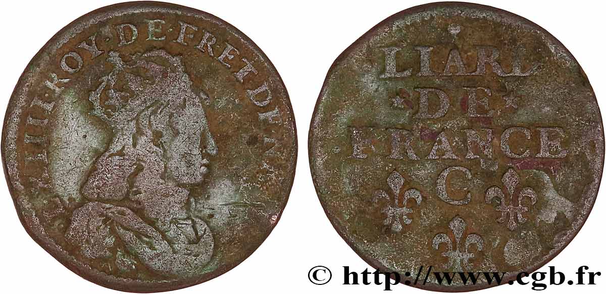 LOUIS XIV LE GRAND OU LE ROI SOLEIL Liard de France n.d. Caen TB
