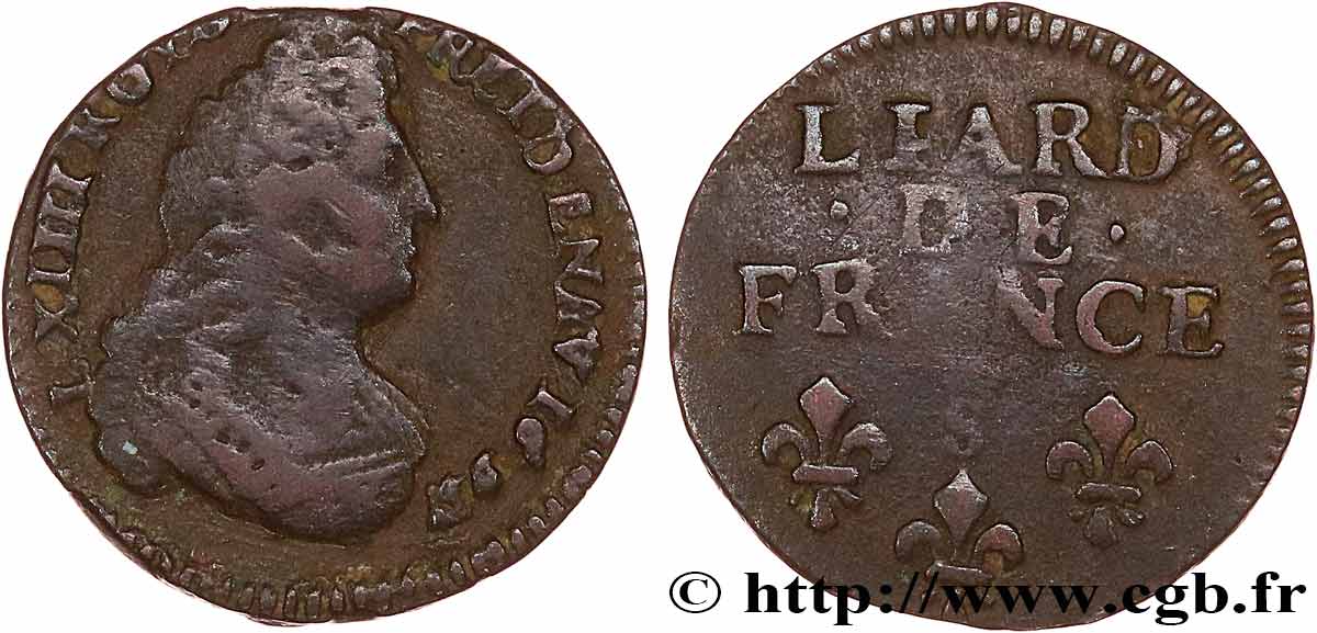 LOUIS XIV LE GRAND OU LE ROI SOLEIL Liard, 3e type, buste âgé 1693 Troyes TB