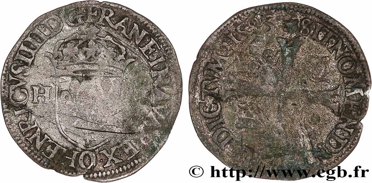 HENRY IV Douzain aux deux H, 2e type 1595 Riom fSS