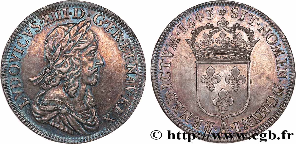 LOUIS XIII  Demi-écu d’argent, 3e type, 2e poinçon de Warin 1643 Paris, Monnaie de Matignon MBC+