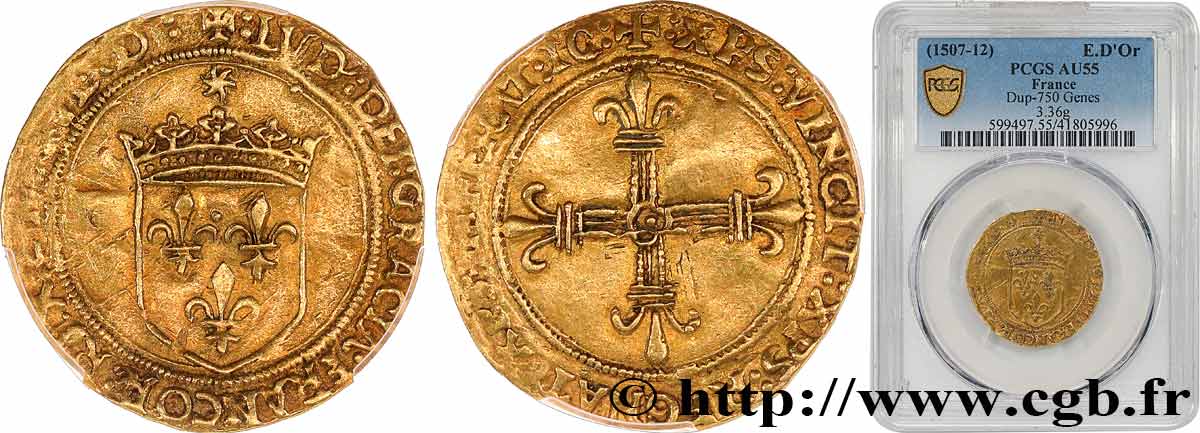 LOUIS XII  Écu d or au soleil c. 1507-1512 Gênes AU55