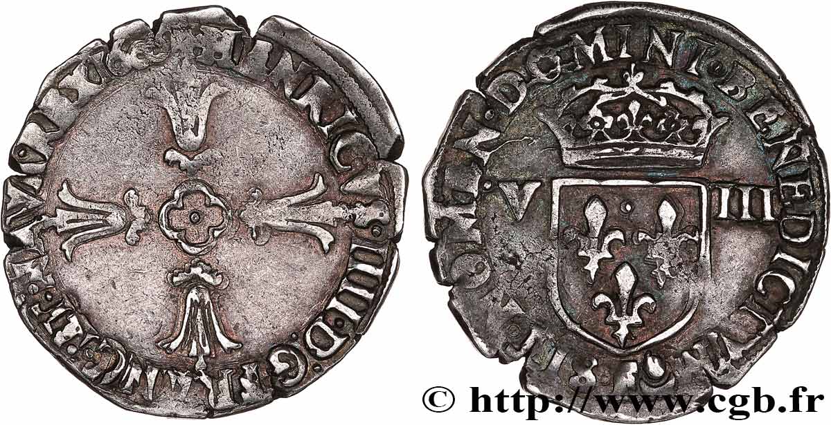 HENRY IV Huitième d écu, croix feuillue de face 1606 Angers MBC