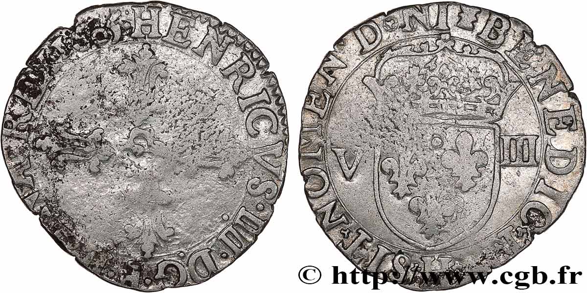 HENRI IV LE GRAND Huitième d écu, croix feuillue de face 1605 La Rochelle TB+