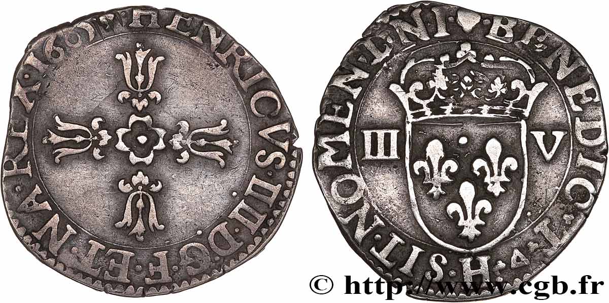 HENRY IV Huitième d écu, croix feuillue de face 1605 La Rochelle MBC