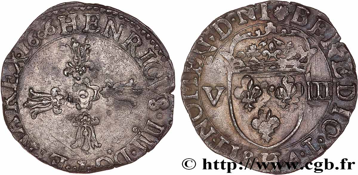 HENRI IV LE GRAND Huitième d écu, croix feuillue de face 1606 La Rochelle TTB