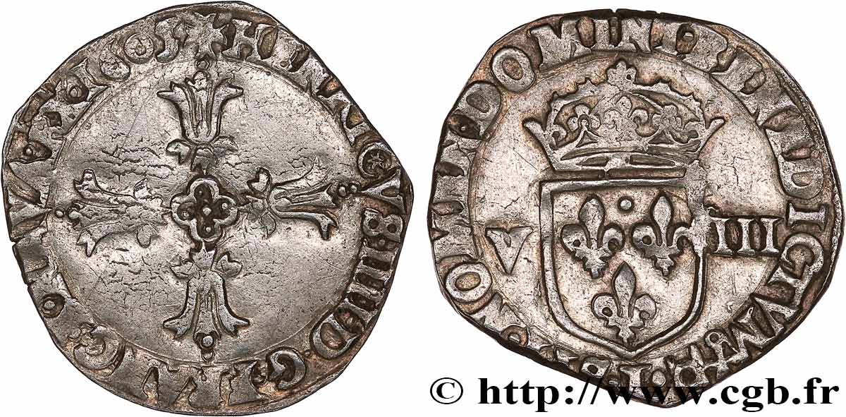 HENRY IV Huitième d écu, croix feuillue de face 1605 Bayonne XF