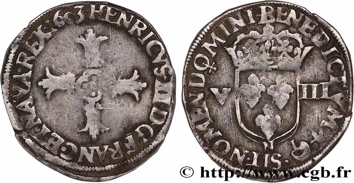 HENRY IV Huitième d écu, croix feuillue de face 1603 Montpellier VF