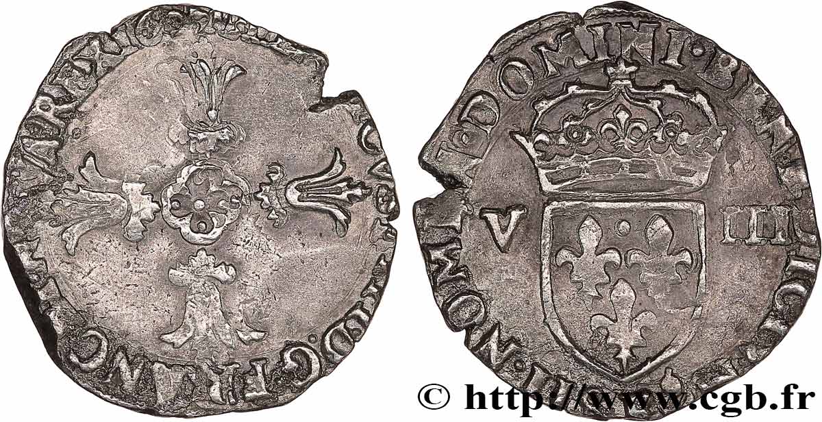 HENRY IV Huitième d écu, croix feuillue de face 1605 Angers VF