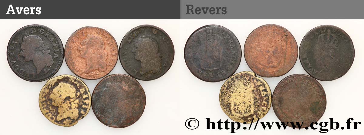 LOUIS XVI Sols dits  à l écu , lot de 5 ex. n.d. Ateliers divers lot