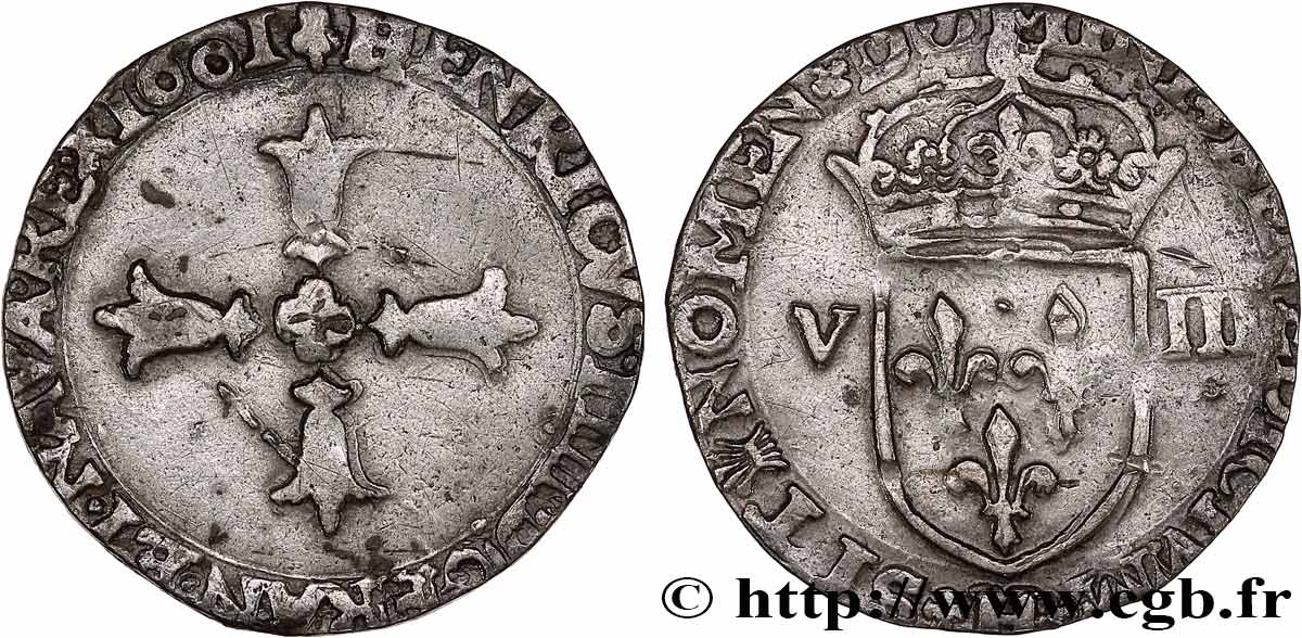 HENRY IV Huitième d écu, croix feuillue de face 1601 La Rochelle q.BB