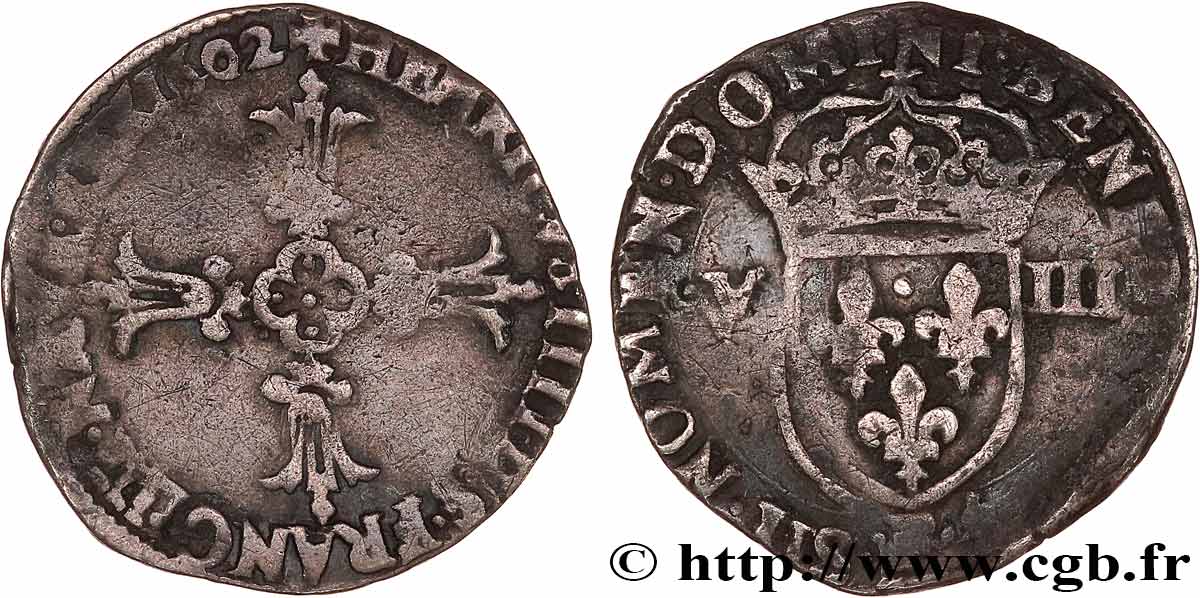 HENRY IV Huitième d écu, croix feuillue de face 1601 Angers VF