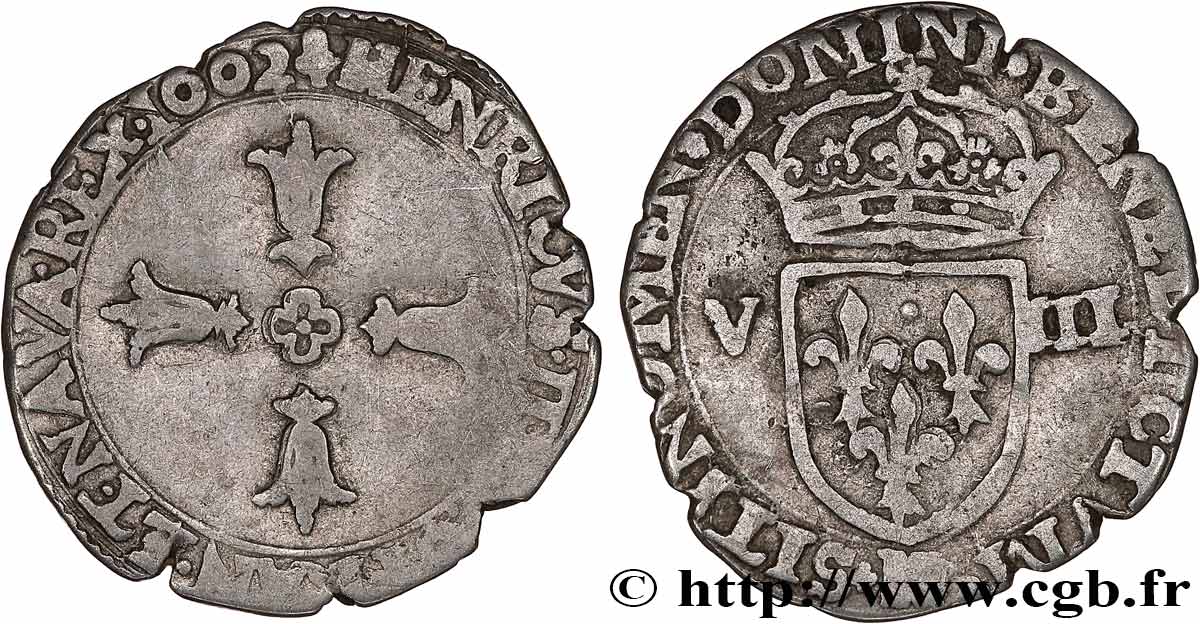 HENRY IV Huitième d écu, croix feuillue de face 1602 La Rochelle BC+