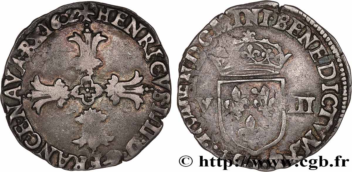 HENRI IV LE GRAND Huitième d écu, croix feuillue de face 1602 Bayonne TTB