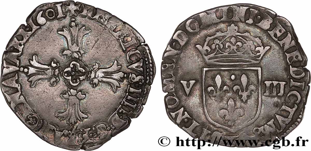 HENRI IV LE GRAND Huitième d écu, croix feuillue de face 1601 Bayonne TTB
