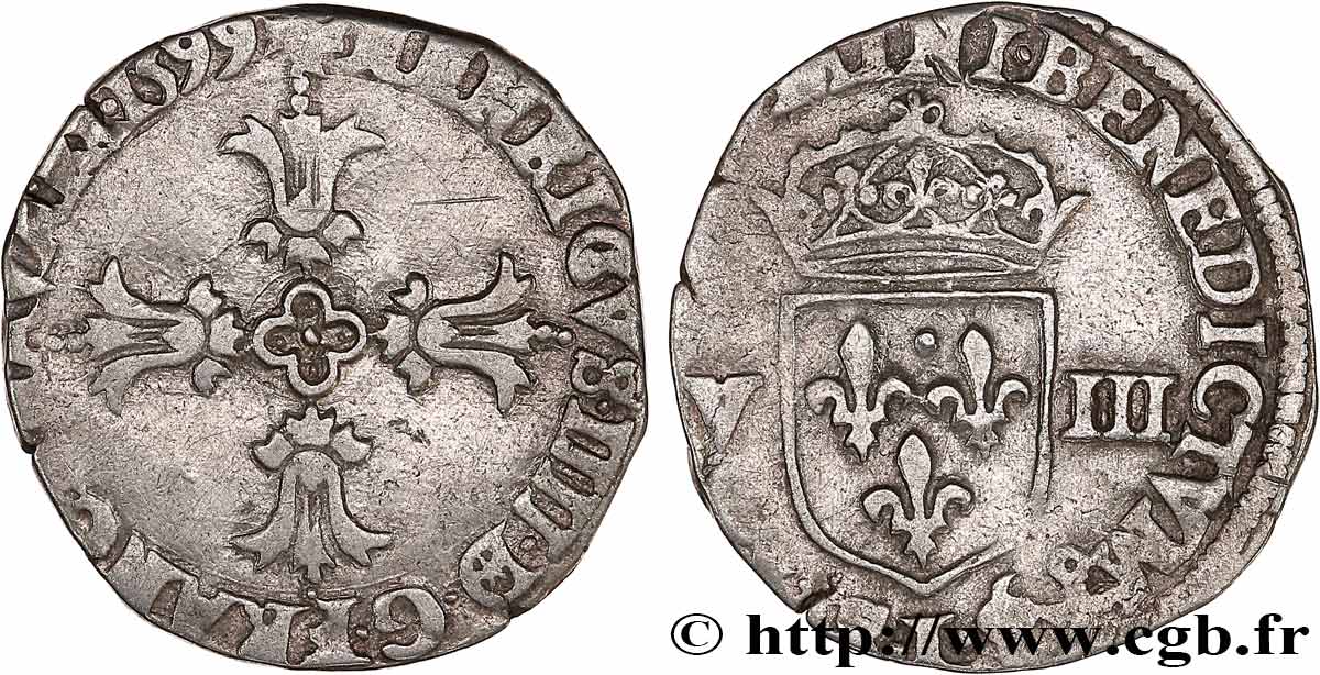 HENRY IV Huitième d écu, croix feuillue de face 1599 Bayonne VF