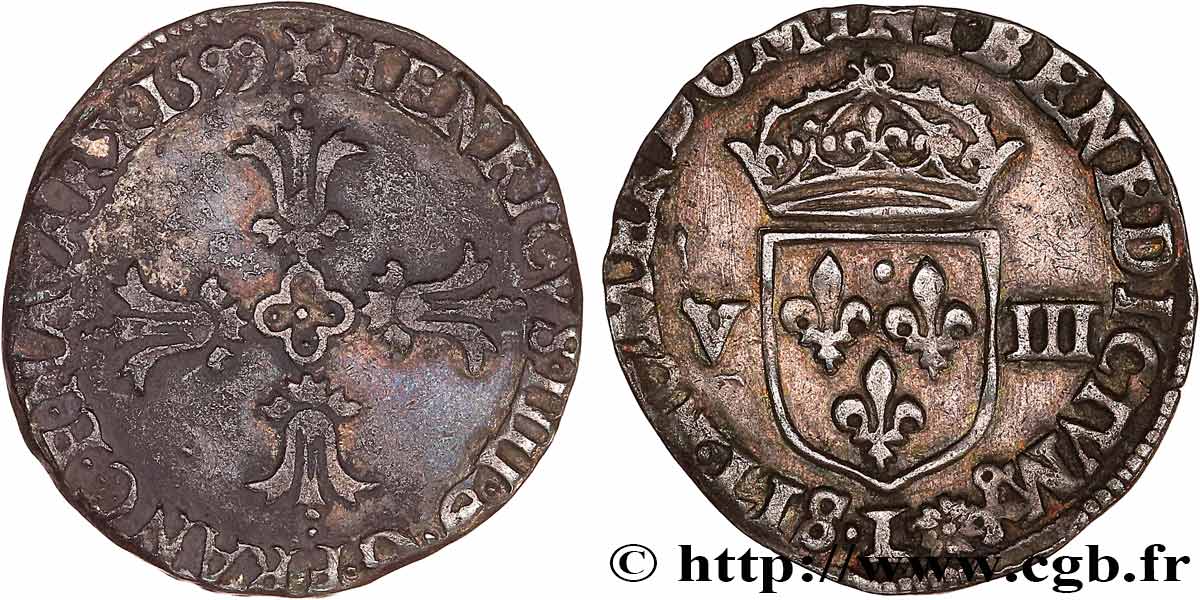HENRY IV Huitième d écu, croix feuillue de face 1599 Bayonne XF