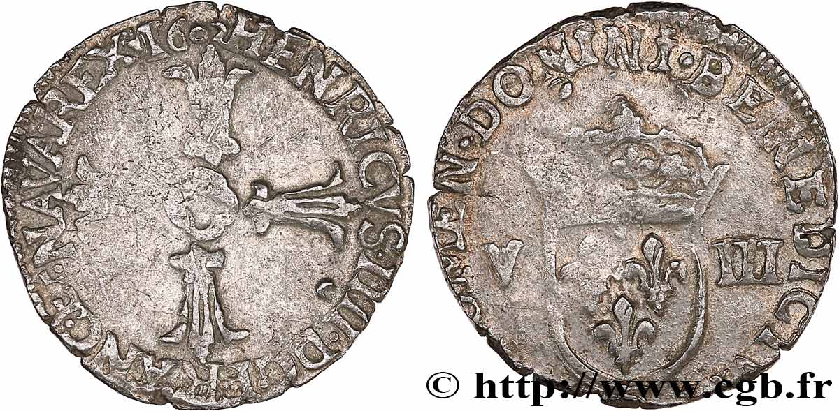 HENRI IV LE GRAND Huitième d écu, croix feuillue de face 1602 Rennes TB+