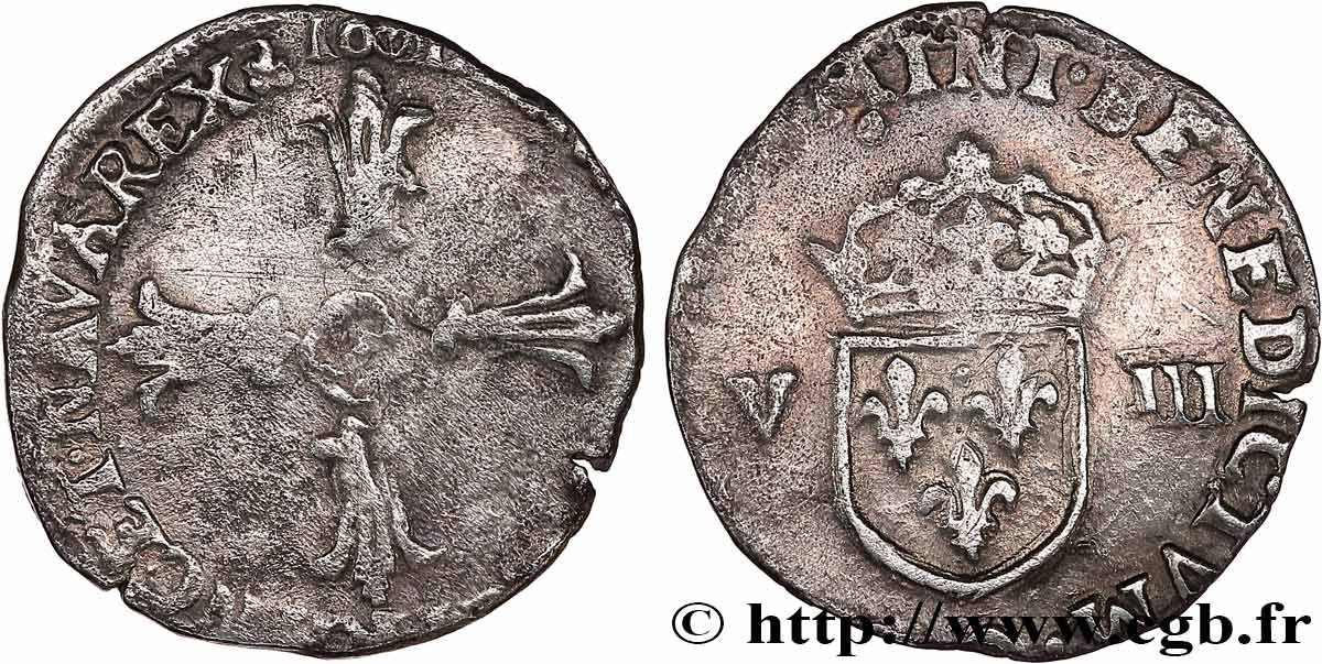 HENRI IV LE GRAND Huitième d écu, croix feuillue de face 1601 Rennes TB+