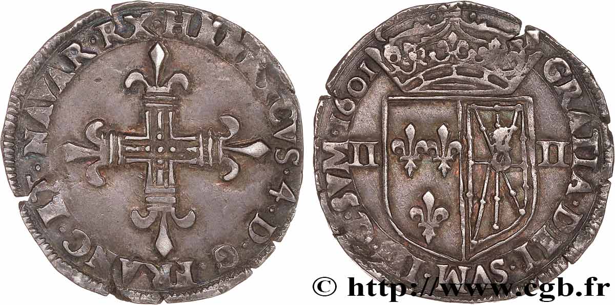 HENRI IV LE GRAND Quart d écu de Navarre 1601 Saint-Palais TTB+