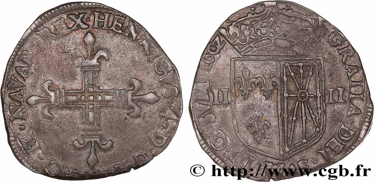 HENRI IV LE GRAND Quart d écu de Navarre 1602 Saint-Palais TTB