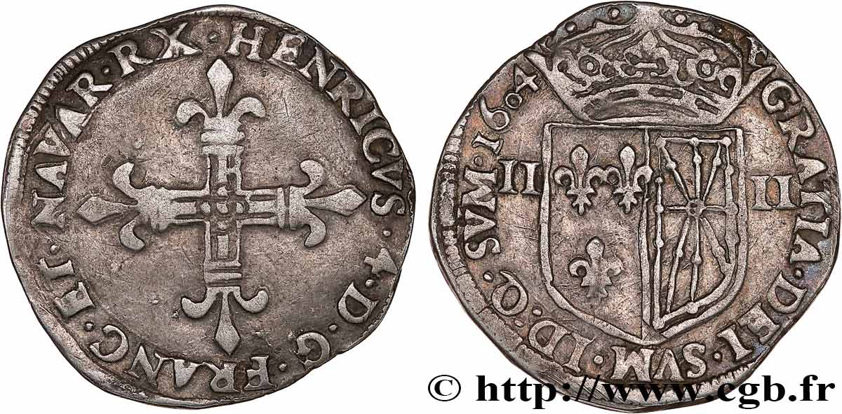 HENRI IV LE GRAND Quart d écu de Navarre 1604 Saint-Palais TTB