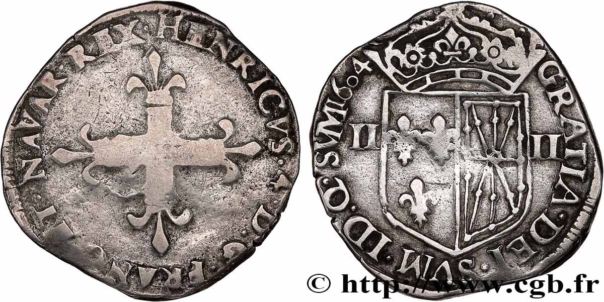 HENRY IV Quart d écu de Navarre 1604 Saint-Palais VF/XF