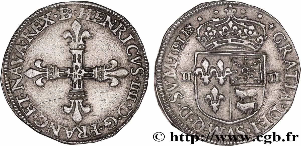 HENRY IV Quart d écu de Béarn 1591 Morlaàs AU
