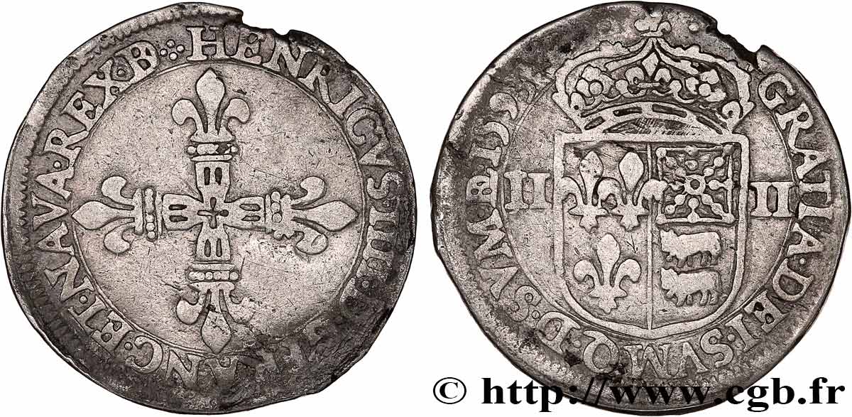 HENRY IV Quart d écu de Béarn 1593 Morlaàs XF