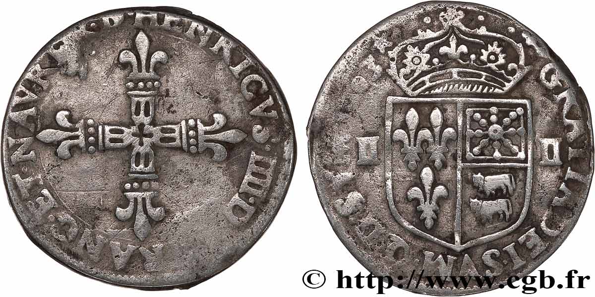 HENRY IV Quart d écu de Béarn 1603 Morlaàs SS