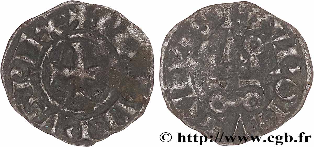 PHILIP III  THE BOLD  AND PHILIP IV  THE FAIR  Obole tournois à l O rond n.d. s.l. XF
