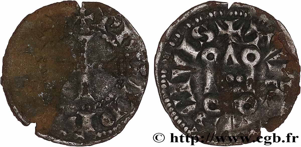 PHILIPP III  THE BOLD  AND PHILIPP IV  THE FAIR  Obole tournois à l O rond n.d. s.l. fSS