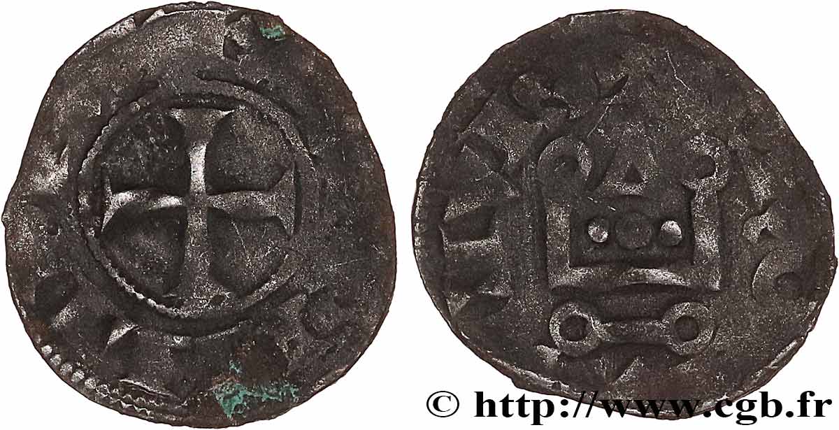 PHILIP III  THE BOLD  AND PHILIP IV  THE FAIR  Obole tournois à l O rond n.d. s.l. VF