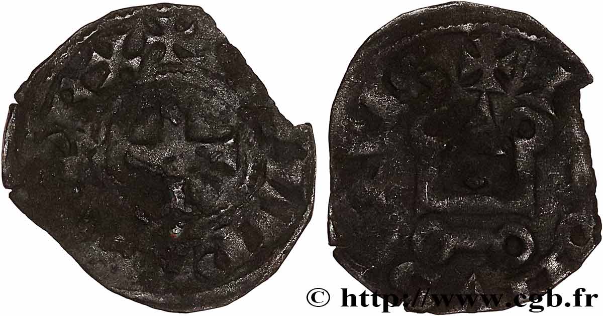 PHILIPPE III LE HARDI ET PHILIPPE IV LE BEL - MONNAYAGE COMMUN (à partir de 1280) Obole tournois à l O rond n.d. s.l. TB