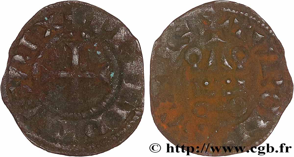 PHILIPPE III LE HARDI ET PHILIPPE IV LE BEL - MONNAYAGE COMMUN (à partir de 1280) Obole tournois à l O rond n.d. s.l. TB+