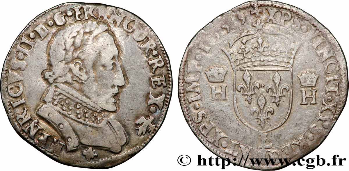 FRANÇOIS II. MONNAYAGE AU NOM D HENRI II Teston au buste lauré, 2e type 1559 Bayonne TTB