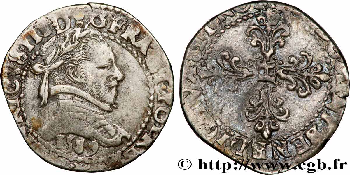 HENRI III Demi-franc au col plat 1589 Bordeaux TTB