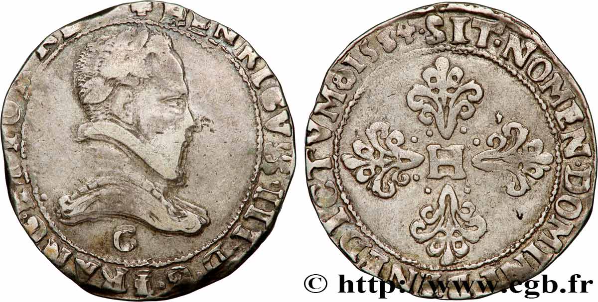 HENRI III Franc au col plat 1584 Saint-Lô TB+