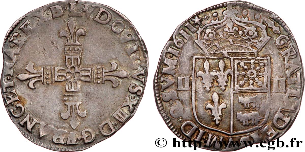 LOUIS XIII  Quart d écu de Béarn 1611 Morlaàs XF