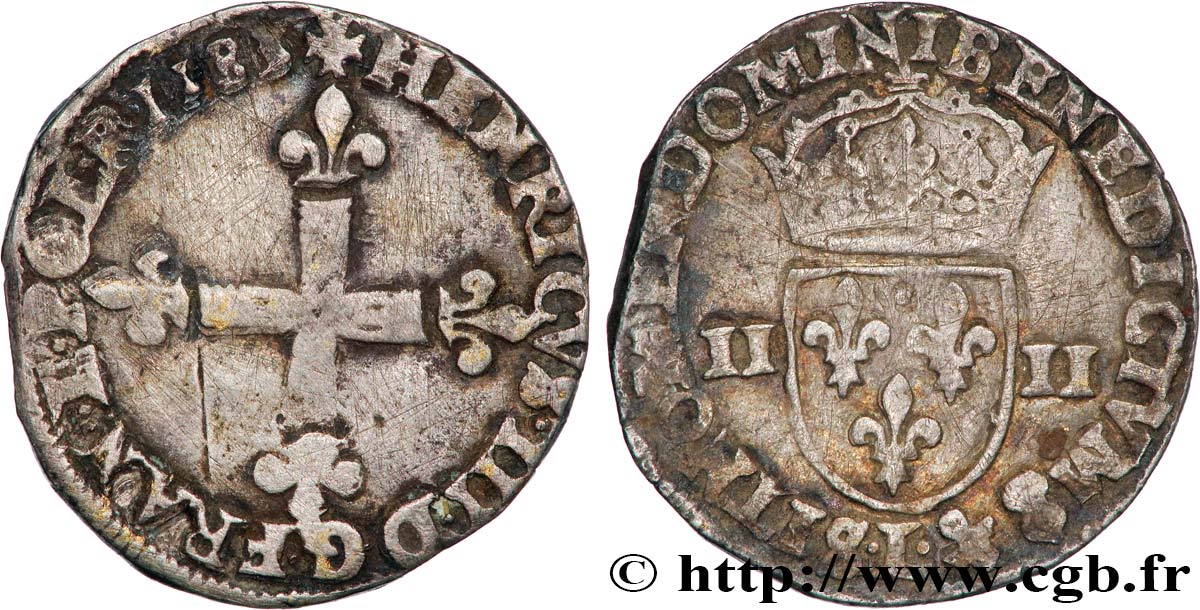 HENRI III Quart d écu, croix de face 1583 Bayonne TB+
