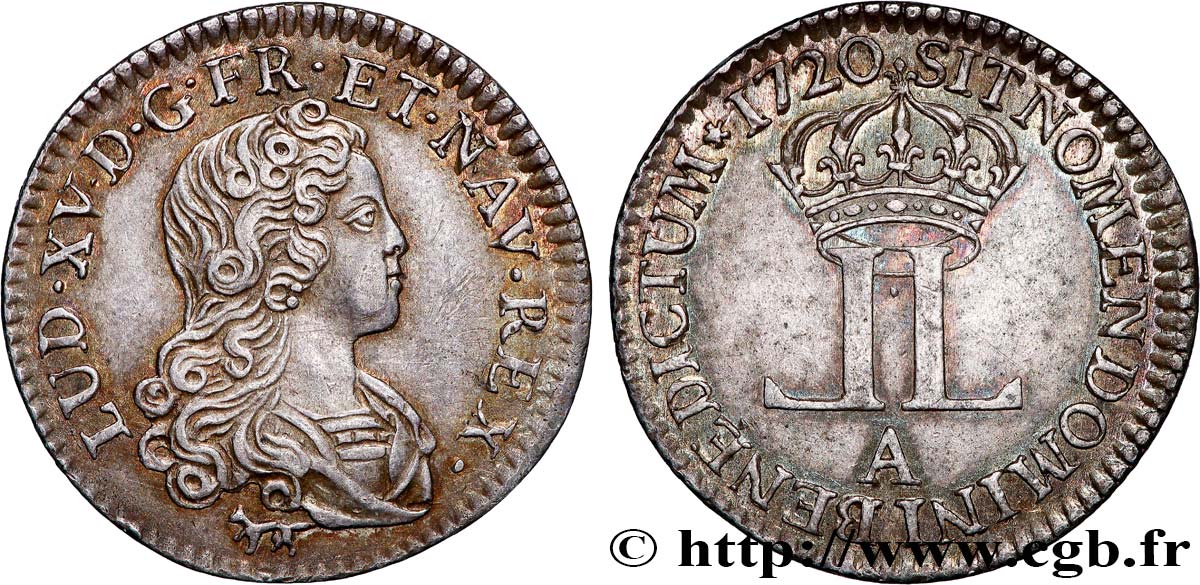LOUIS XV  THE WELL-BELOVED  Livre d argent dite  de la Compagnie des Indes  1720 Paris EBC