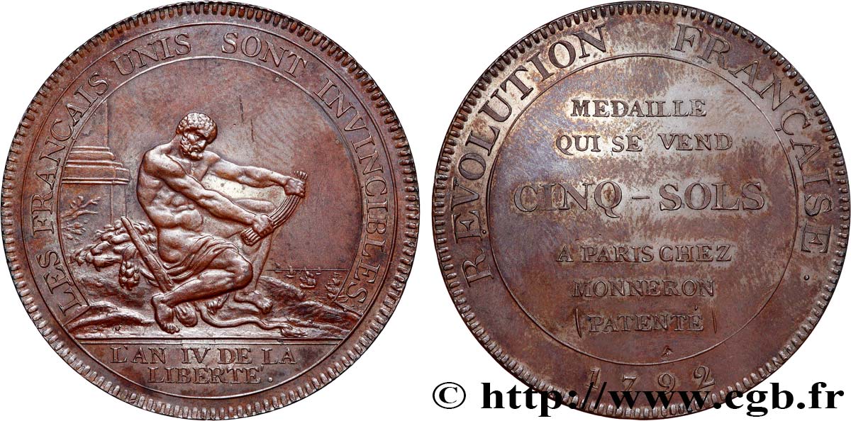 REVOLUTION COINAGE / CONFIANCE (MONNAIES DE…) Monneron de 5 sols à l Hercule 1792  MS