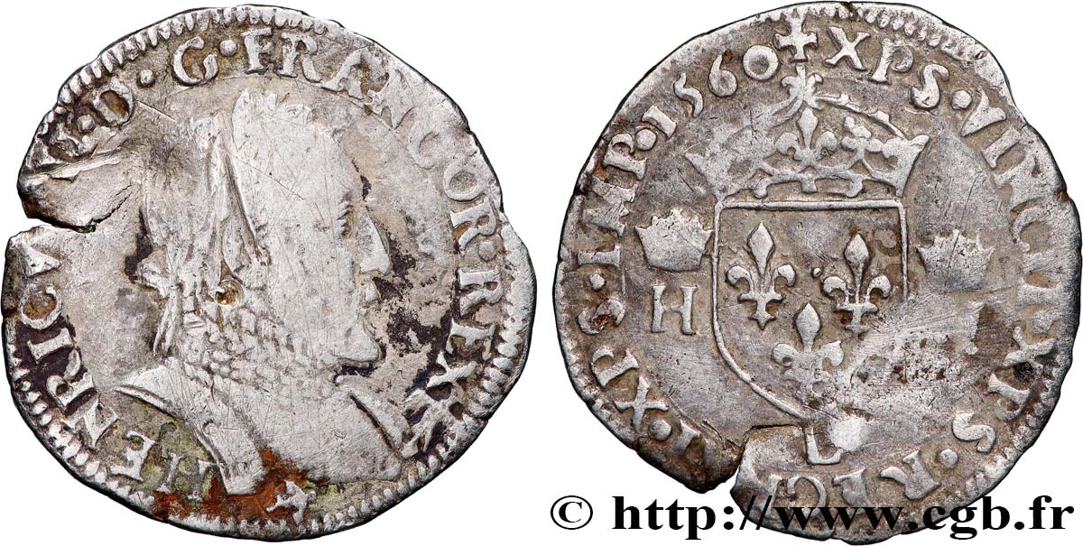 FRANÇOIS II. MONNAYAGE AU NOM D HENRI II Demi-teston au buste lauré, 2e type 1560 Bayonne TB+