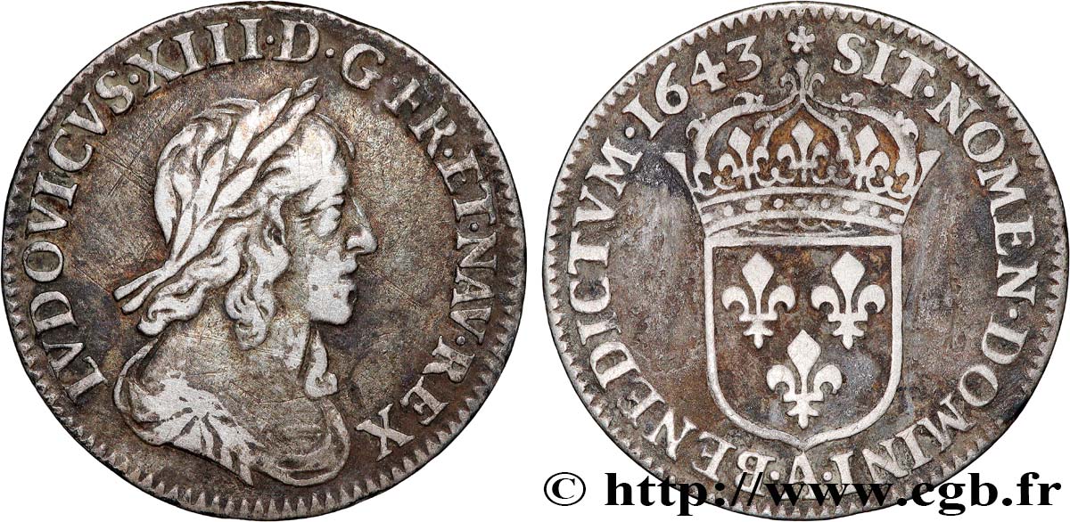 LOUIS XIII LE JUSTE Douzième d écu, buste drapé et cuirassé (2e buste de Jean Warin) 1643 Paris, Monnaie de Matignon TB+