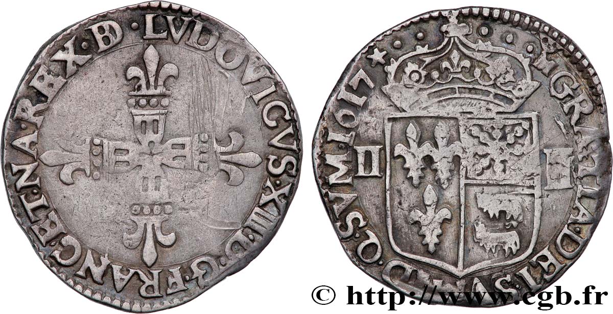 LOUIS XIII LE JUSTE Quart d écu de Béarn 1617 Morlaàs ou Pau TTB/TTB+
