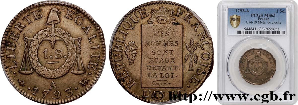THE CONVENTION 1 sol dit  à la table de loi  1793  Paris MS63